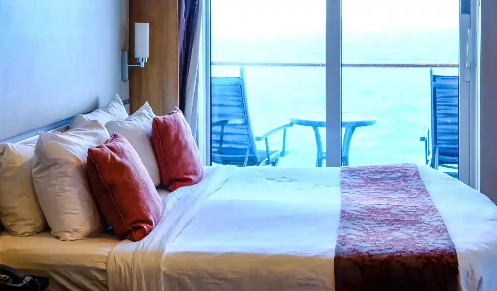 Bed on Cruise Ship with Ocean View Balcony Bed on Cruise Ship with Ocean View Balcony